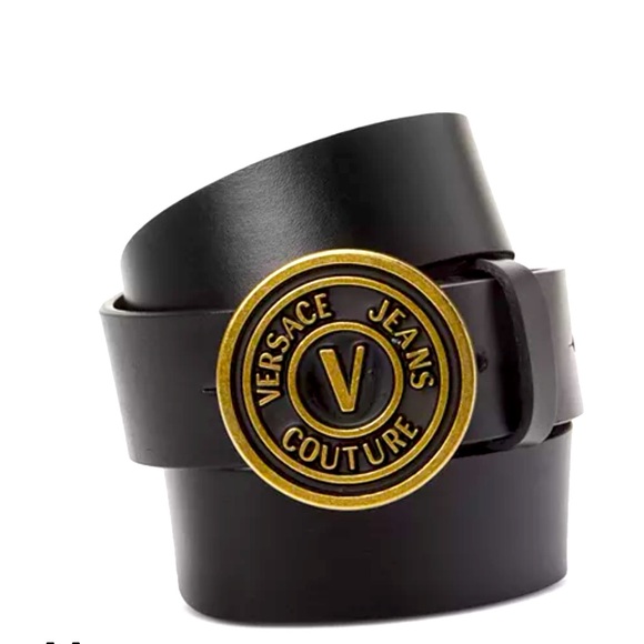 NWT Versace Brushed Brass Plaque Buckle Genuine Leather Made in Italy Belt - Picture 2 of 11